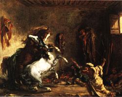 Eugene Delacroix Arabian Horses Fighting in a Stable